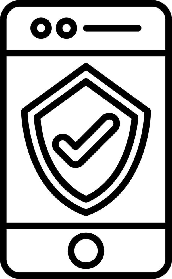 A black and white image of a phone with a shield vector