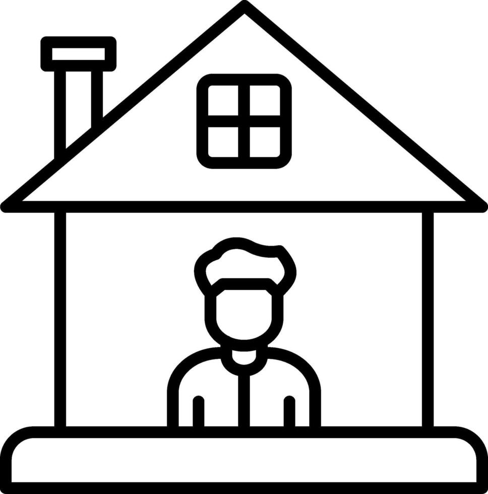A man in a house with a sign that says home vector