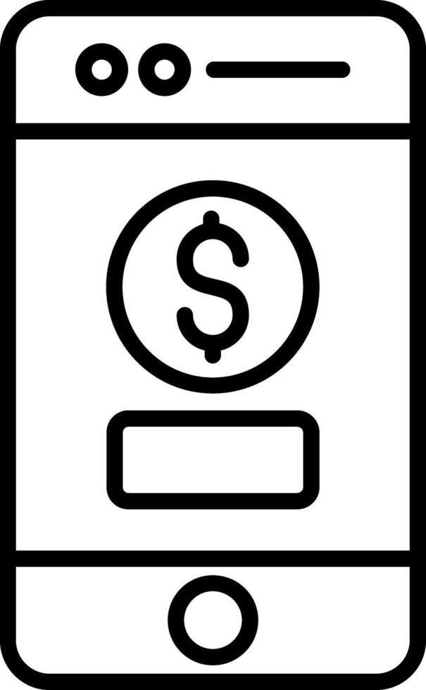 A black and white icon of a phone with a dollar sign vector