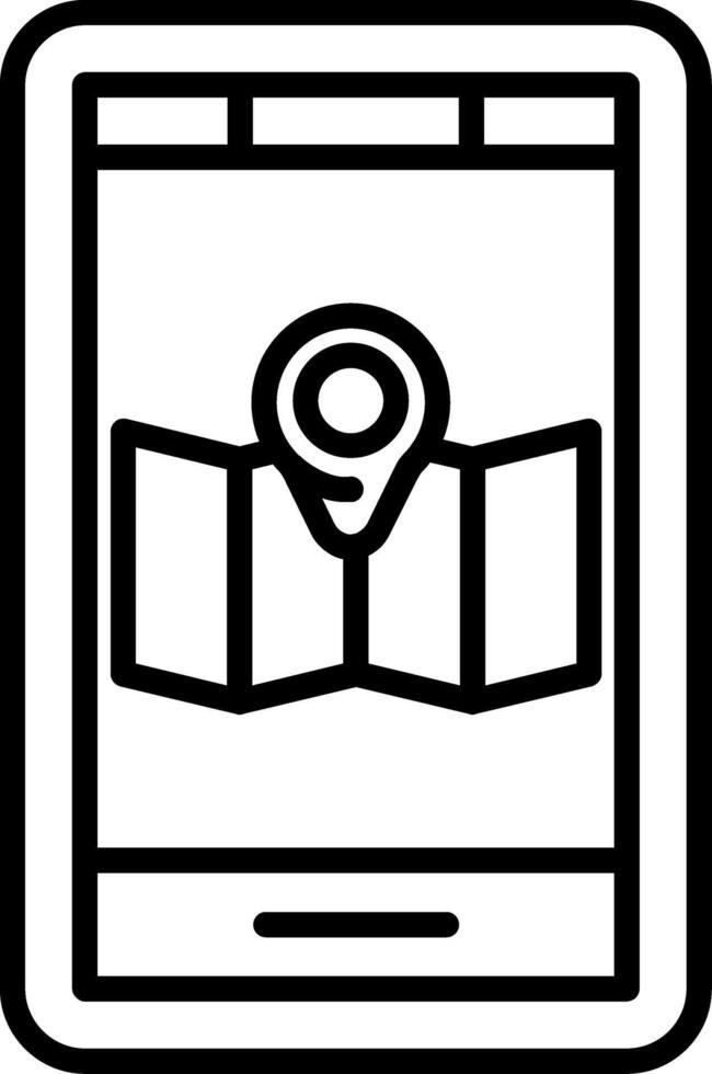 A black and white illustration of a map on a smartphone vector