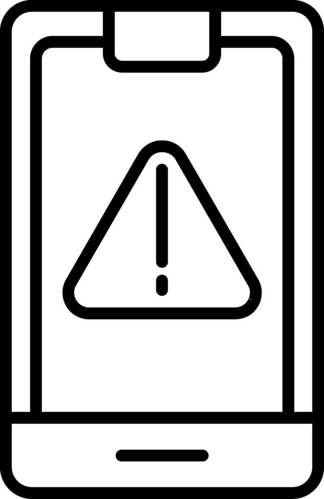 A black and white icon of a tablet with a warning sign vector