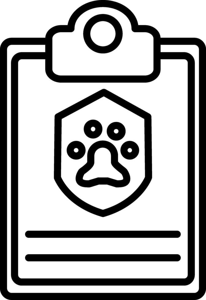 A black and white icon of a clipboard with a dog's paw vector