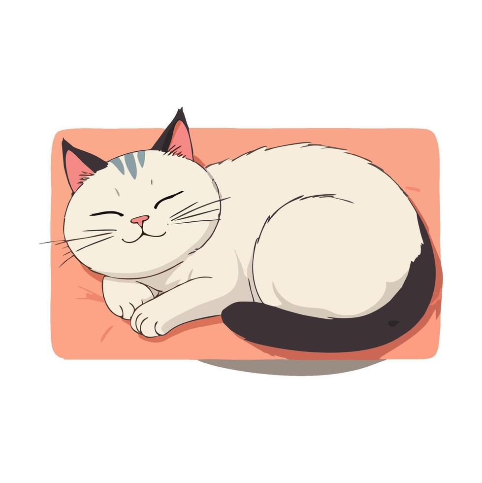 Cute smiling white cat sleeping on a pink pillow vector