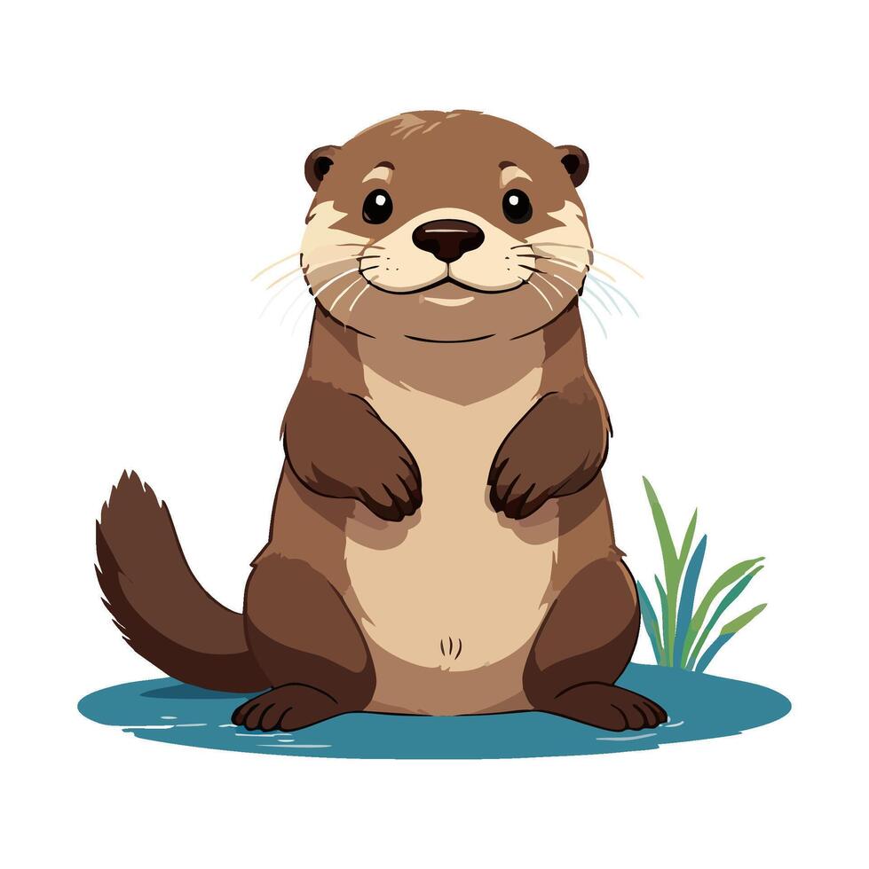 Cute cartoon otter smiling on the water vector
