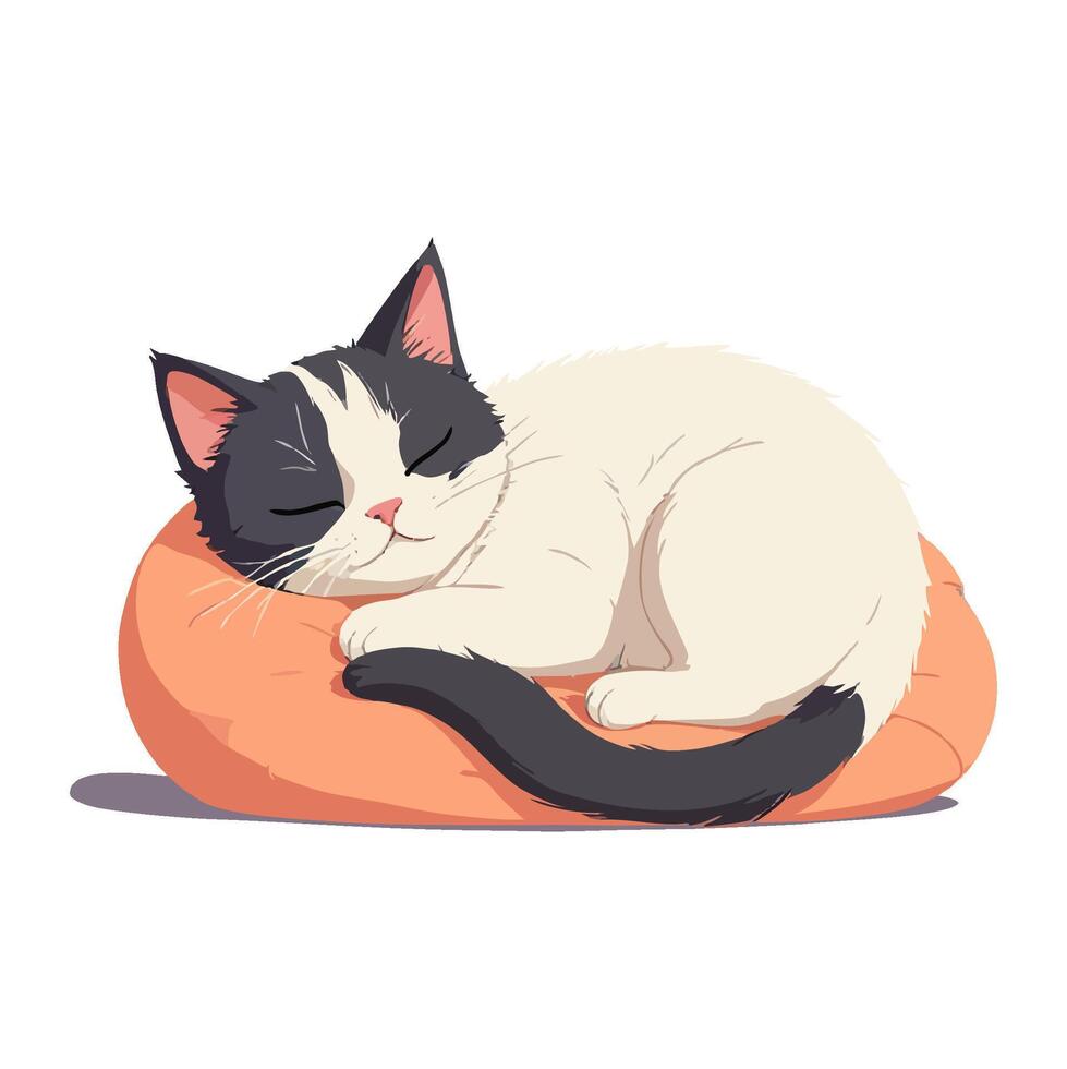 Cute cat sleeping peacefully on a cozy bed vector