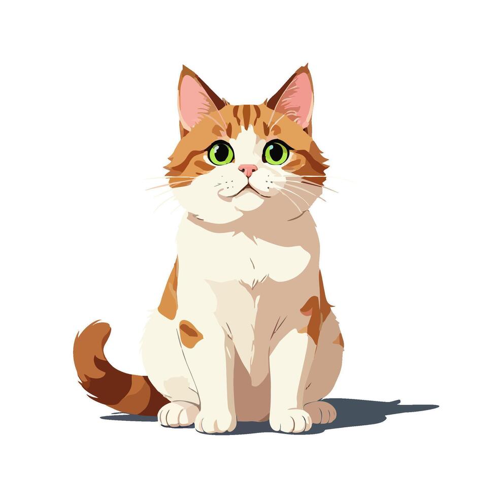 Cute cartoon cat with orange and white fur, sitting and smiling vector