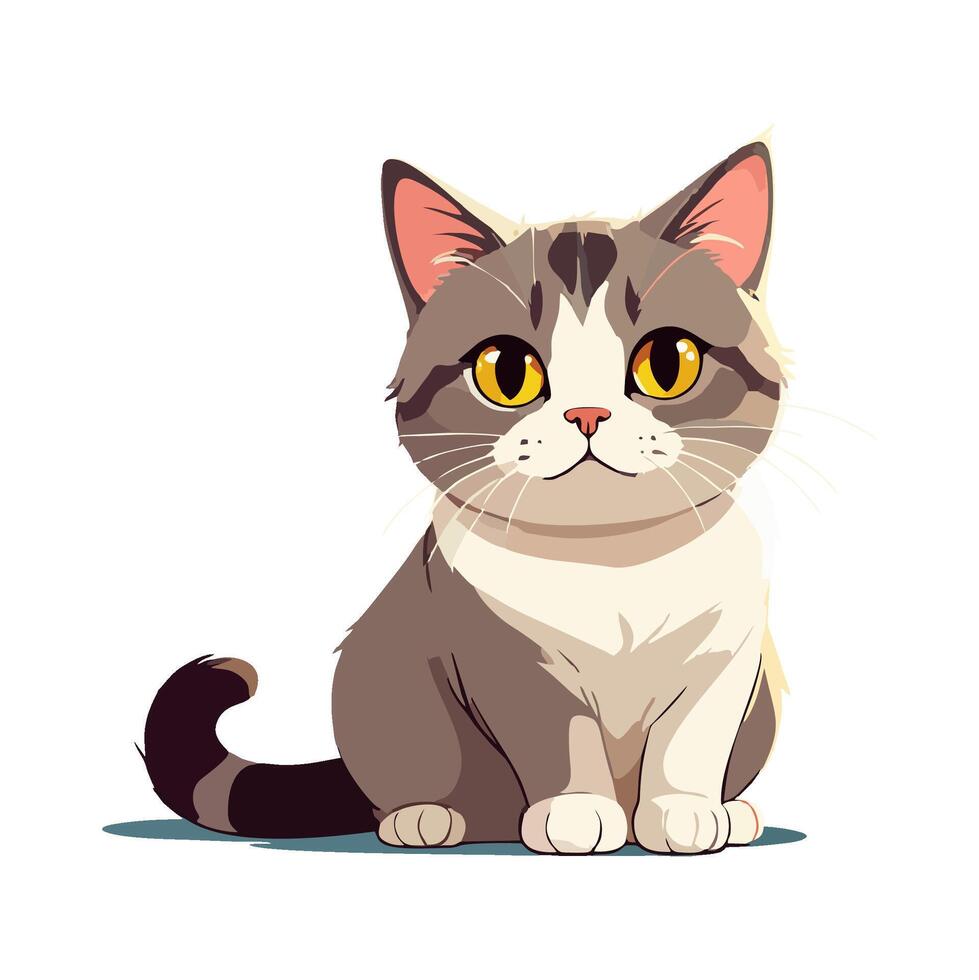 Cute cartoon cat with big round eyes and grey fur vector