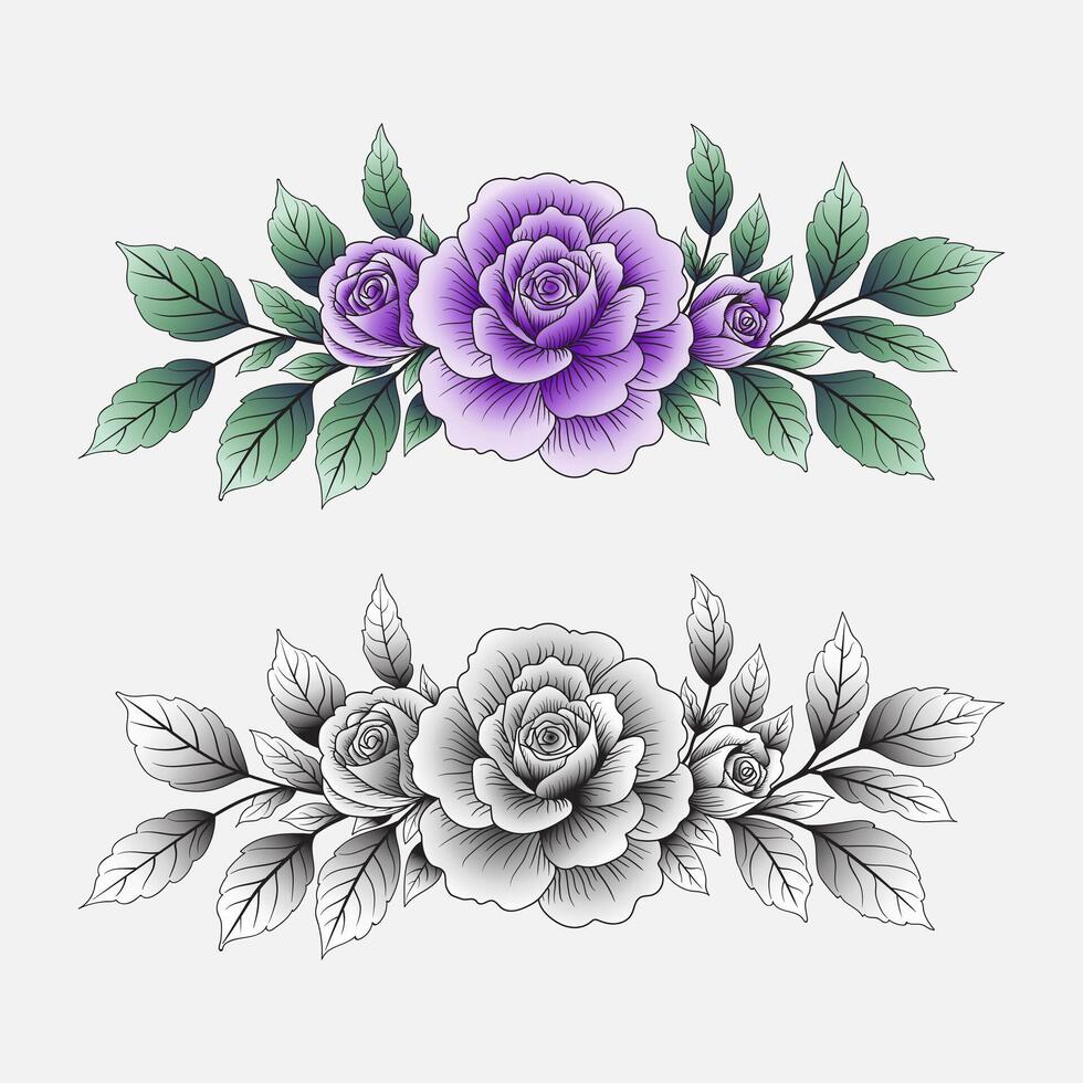 Hand-Drawn Purple Rose Floral Border Sticker Design vector