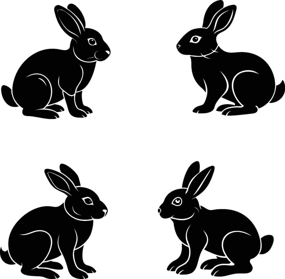 Silhouettes set of rabbit vector