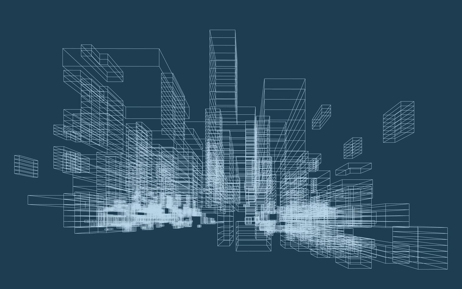 Abstract geometric wireframe in linear style. Matrix cubes pattern background for architectural template design. Schematic design idea of box and space. illustration. vector