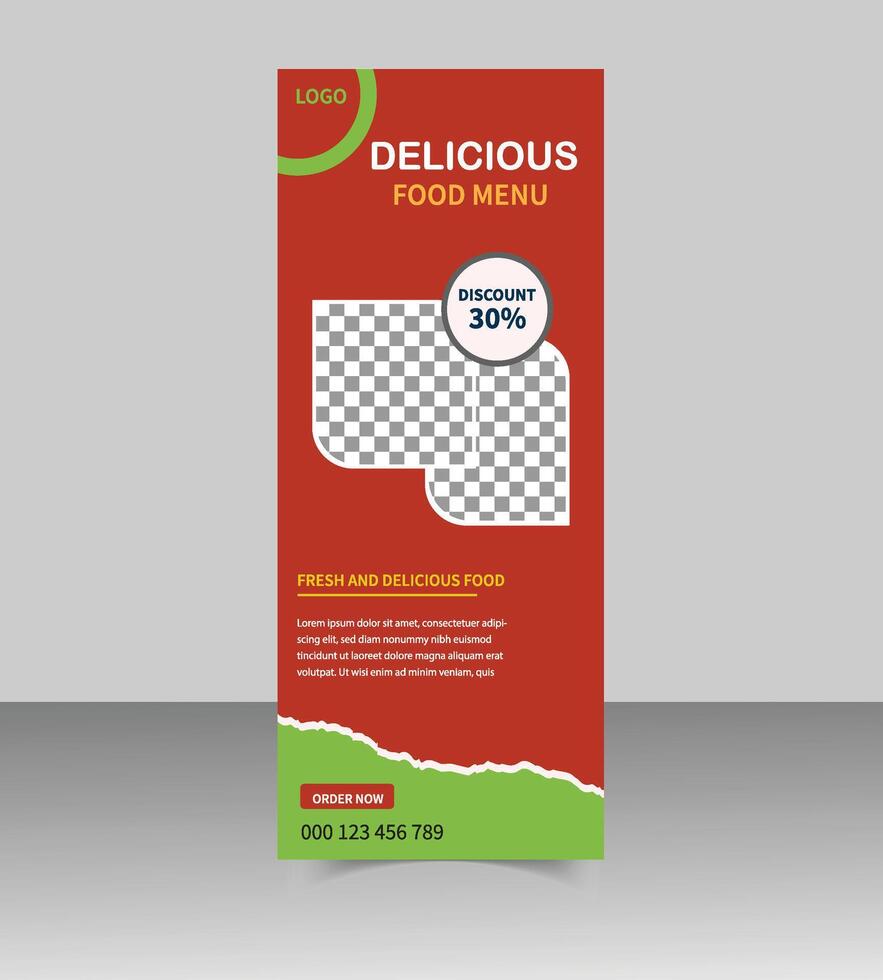Restaurant Roll Up Banner Design Tasty Food Advertisement vector