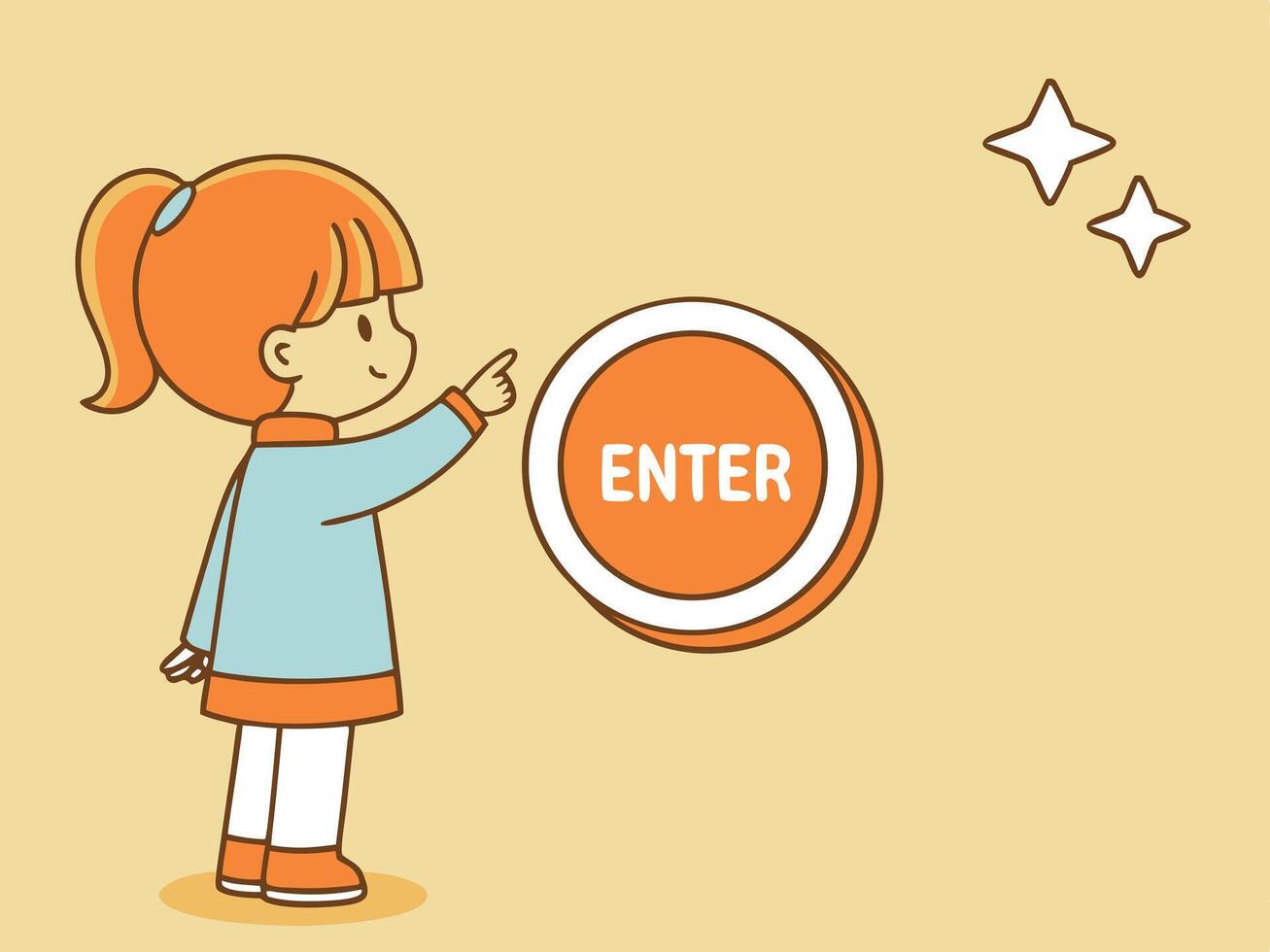Cute Girl Pressing Enter Button Cartoon Illustration vector