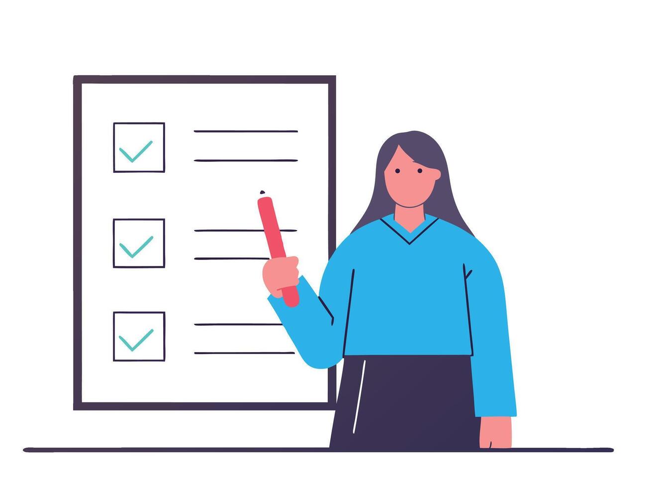 Woman Presenting Checklist on Whiteboard vector