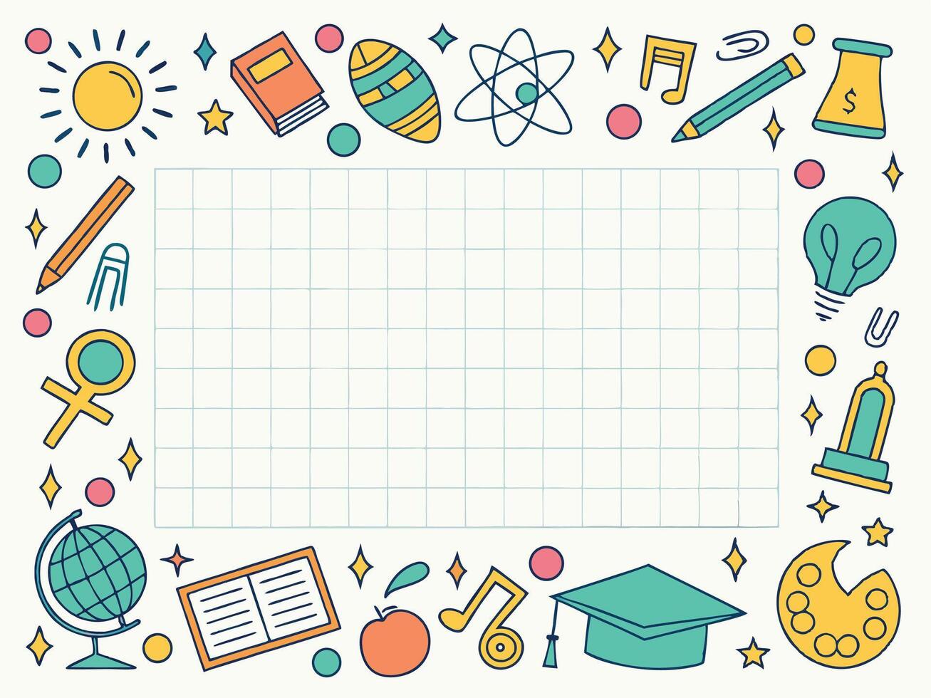 Back to School Doodle Frame with Educational Icons vector