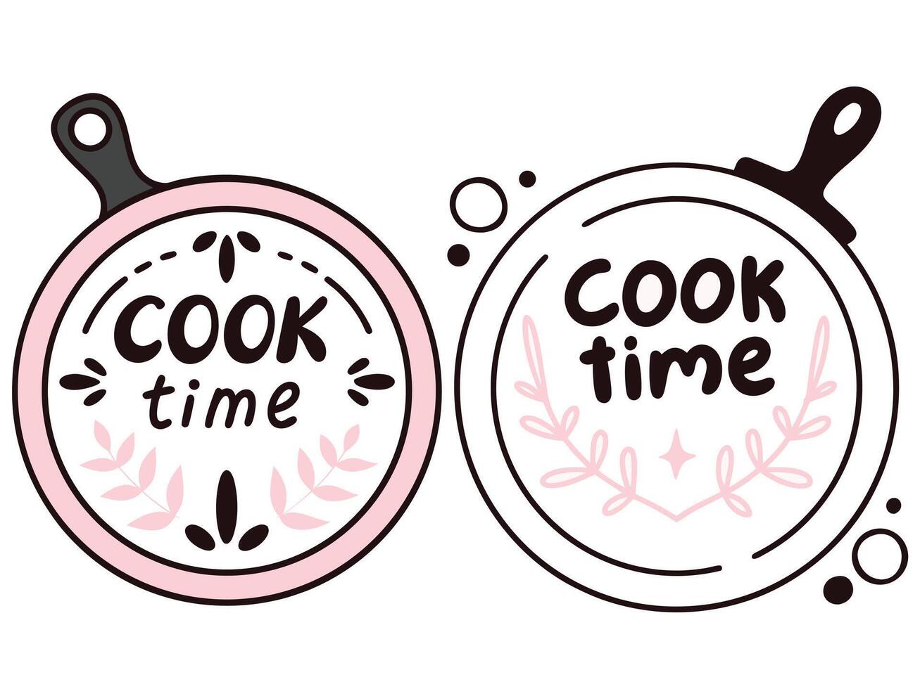 Cook Time Pan Design Cute Kitchen Illustrations vector