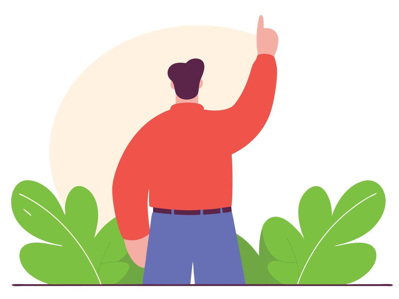 Man Pointing Upward in Nature Back View vector