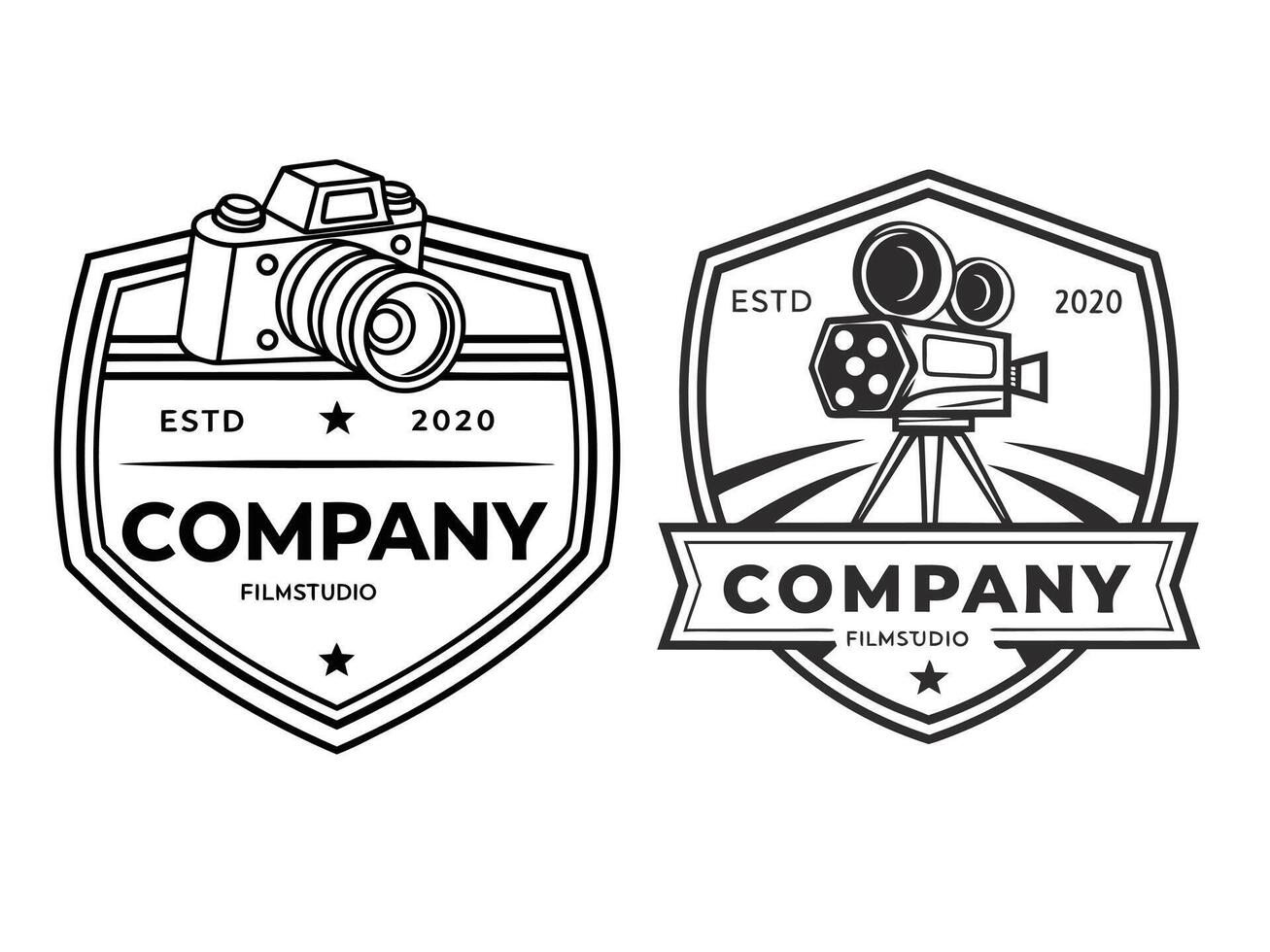 Vintage Film Studio Company Logos with Camera and Film Projector vector