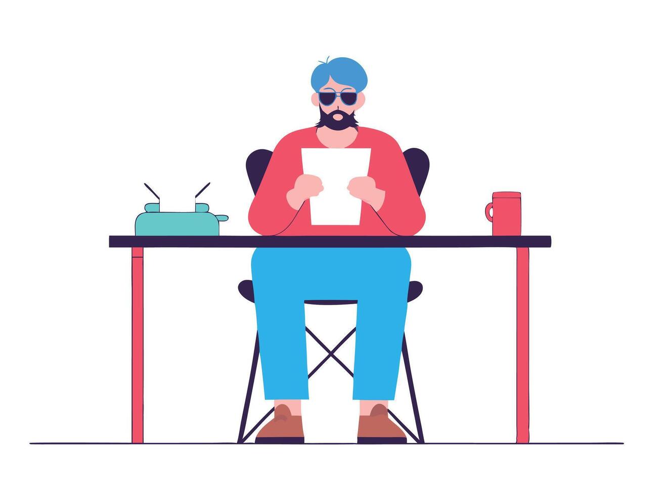 Bearded Man in Sunglasses Reviewing Document at Desk vector