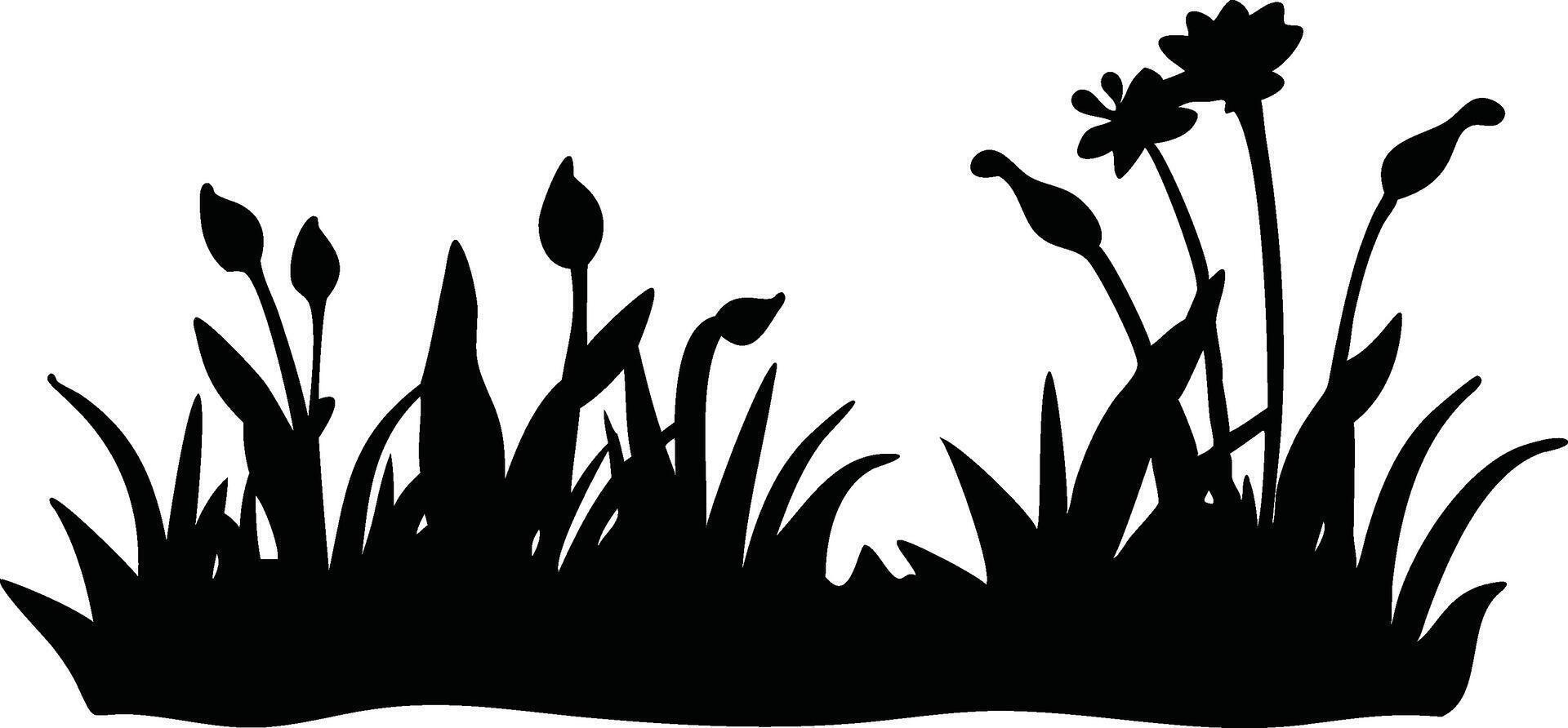 Silhouette of a garden with various plants and flowers, showcasing a beautiful arrangement of botanical shapes in a monochrome style illustration vector