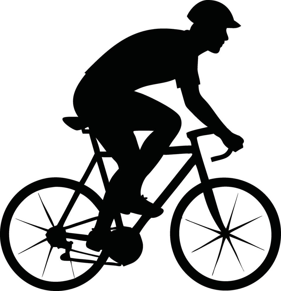 Silhouette of a cyclist in motion showcasing the dynamic posture and determination of a professional bike racer against a stark white background illustration vector