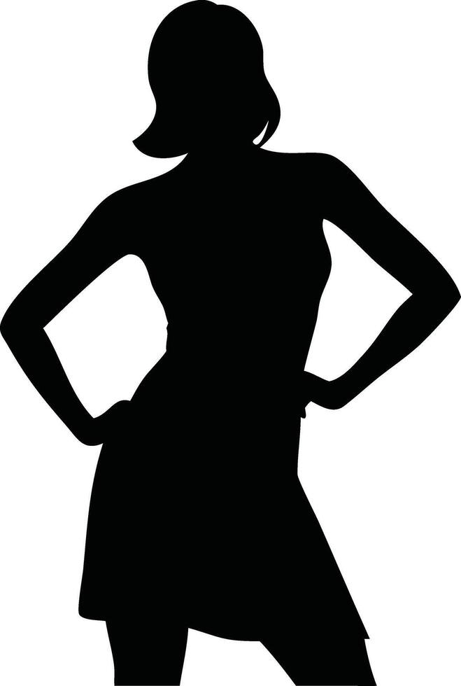 Confident silhouette of a woman standing with hands on hips, exuding strength and determination illustration vector