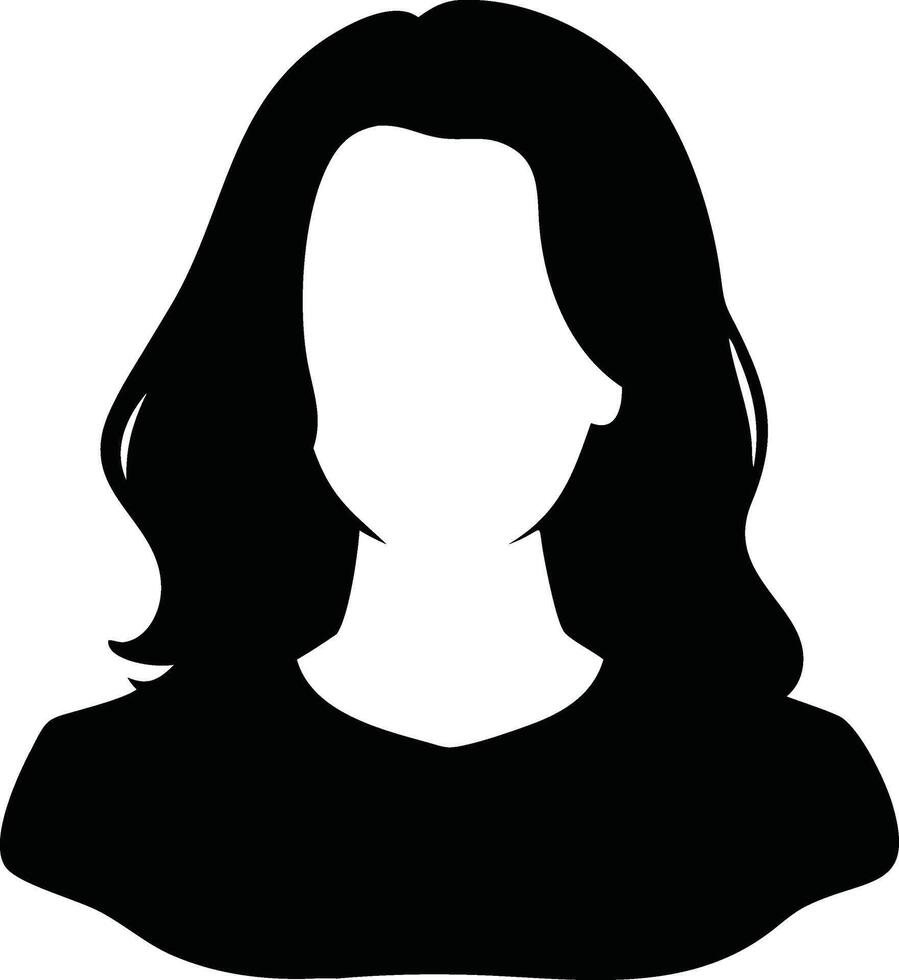 Silhouette of a woman with shoulder-length hair, styled in soft waves, wearing a simple top, perfect for profile icons or anonymous representations in design projects illustration vector