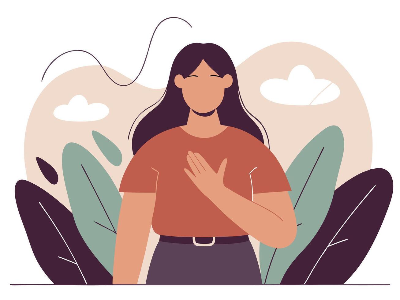 Woman Practicing Self Love and Mindfulness in Nature vector
