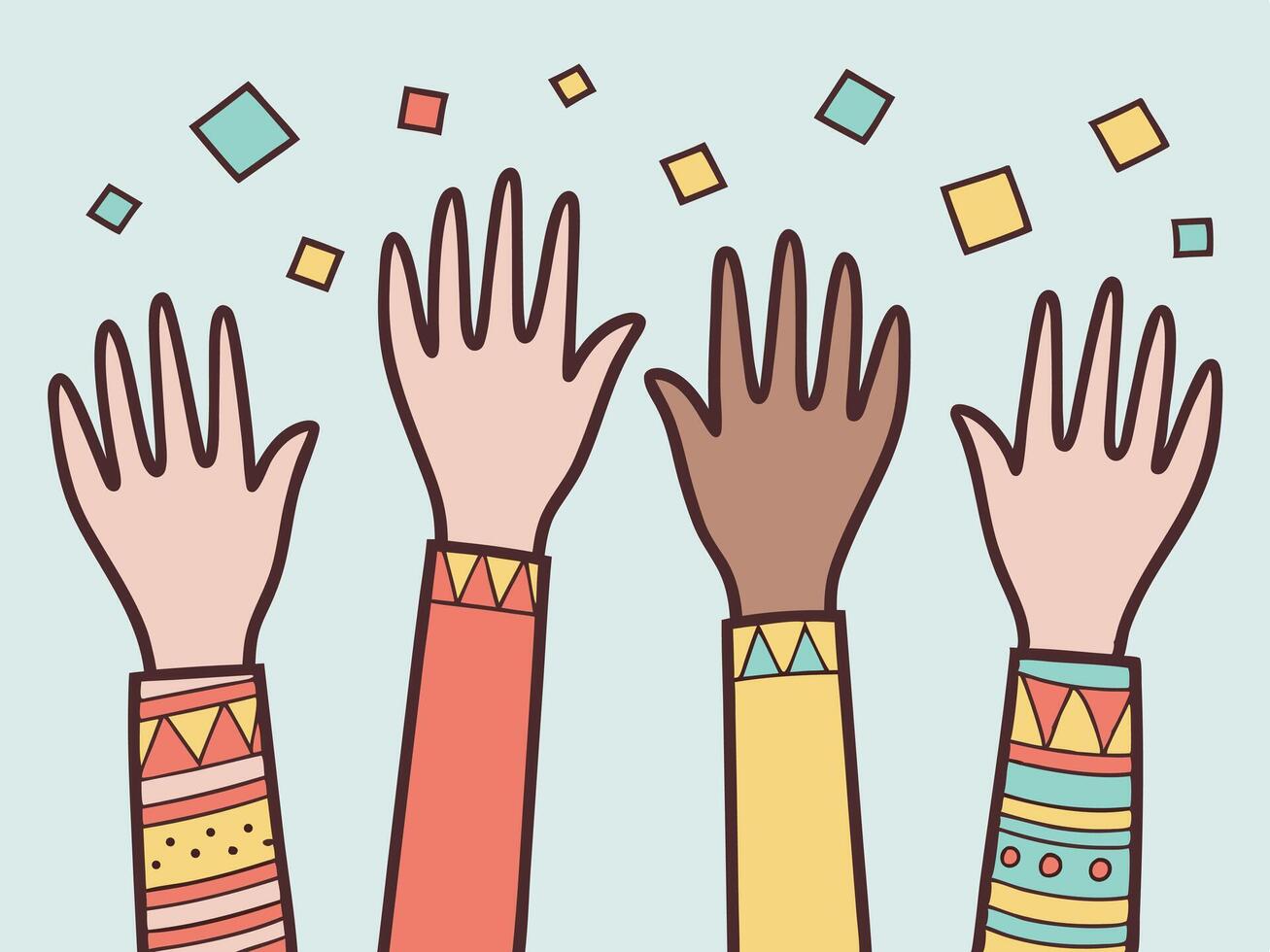 Joyful Hands Reaching for Confetti Celebration vector