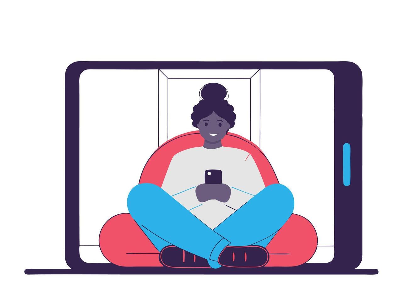 Woman Relaxing at Home Using Smartphone vector