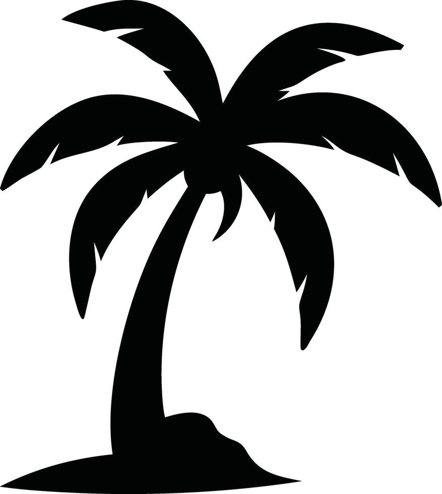 Silhouette of a tropical palm tree with lush fronds, symbolizing summer, vacation, and relaxation against a plain background illustration vector