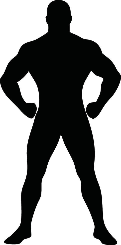 Silhouette of a muscular male figure standing with hands on hips, exuding strength and confidence against a white background illustration vector