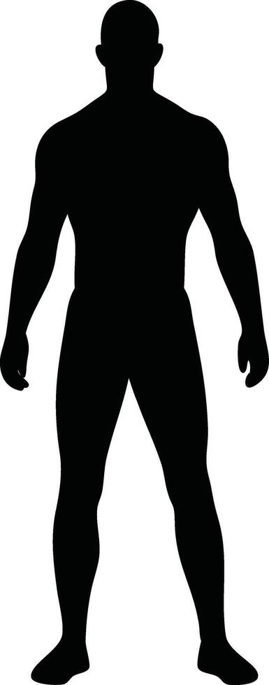 Silhouette of a standing male figure with arms at sides, showcasing a full-body profile on a white background illustration vector