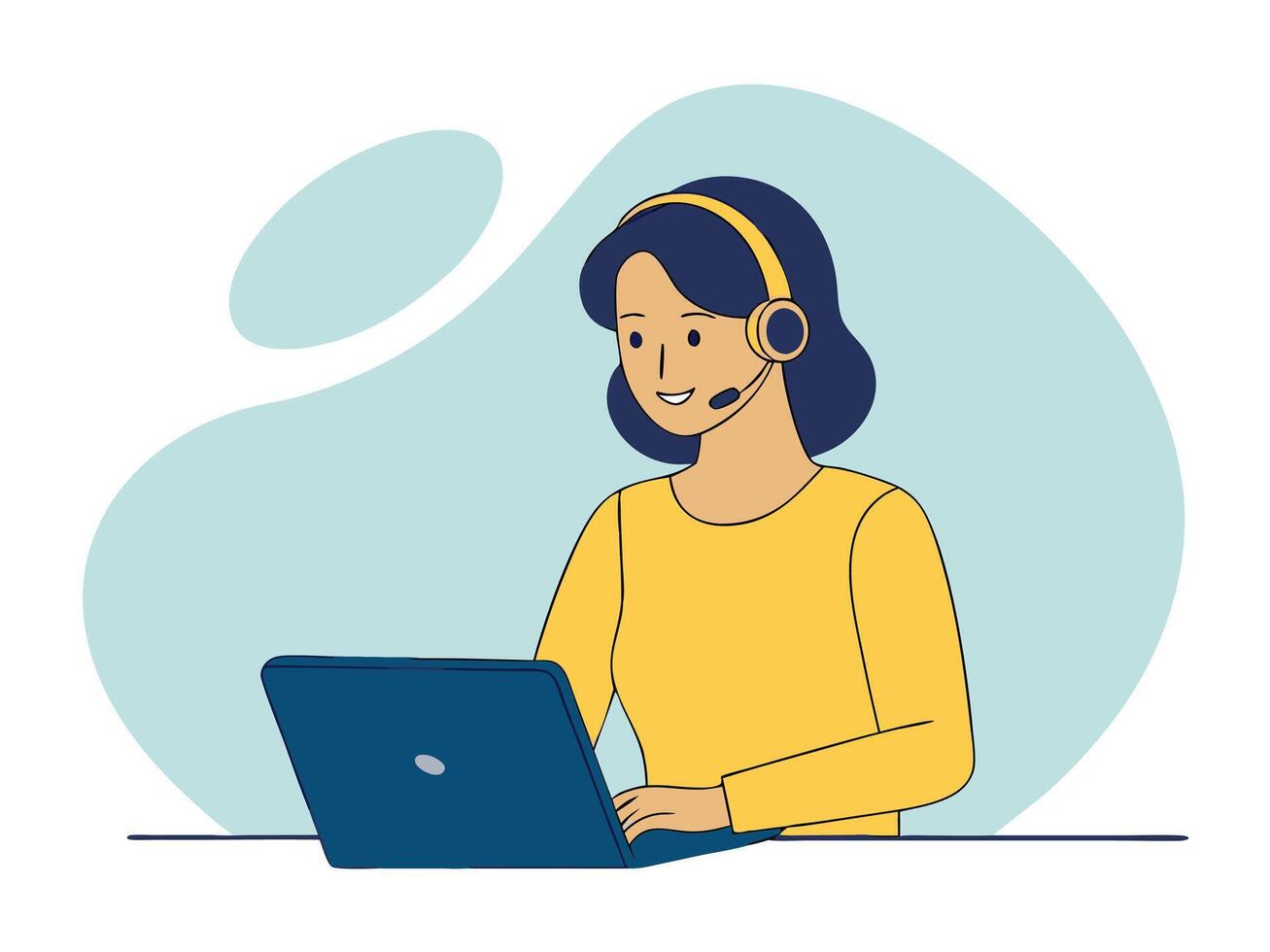 Smiling Customer Service Representative Working on Laptop vector