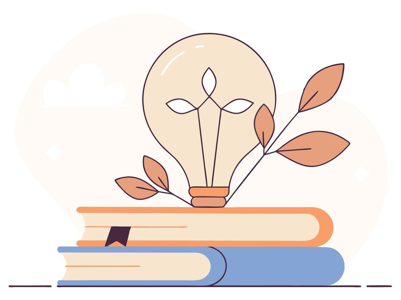 Illuminating Ideas Books and Bright Lightbulb vector