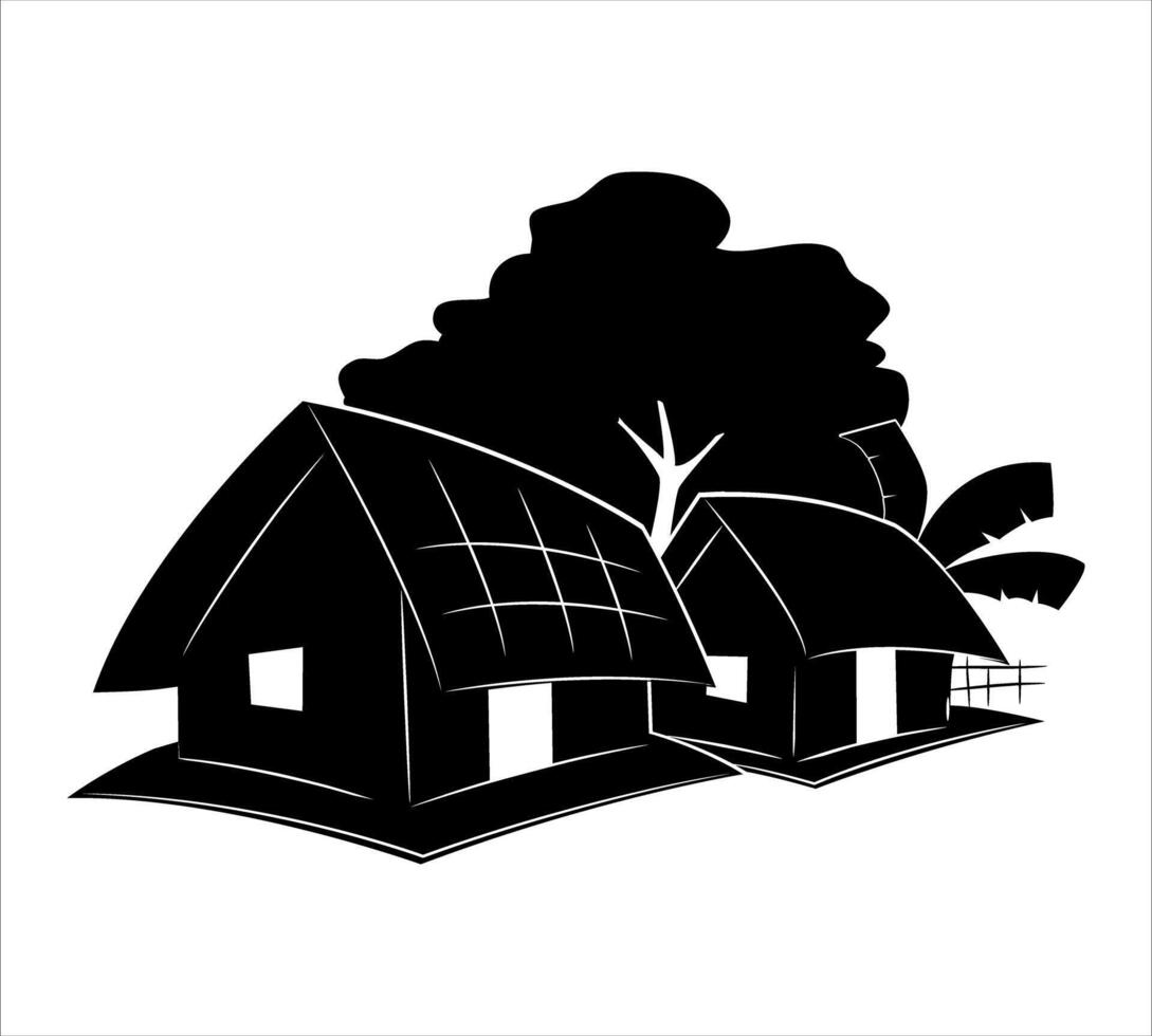 Village home and tree silhouette. vector