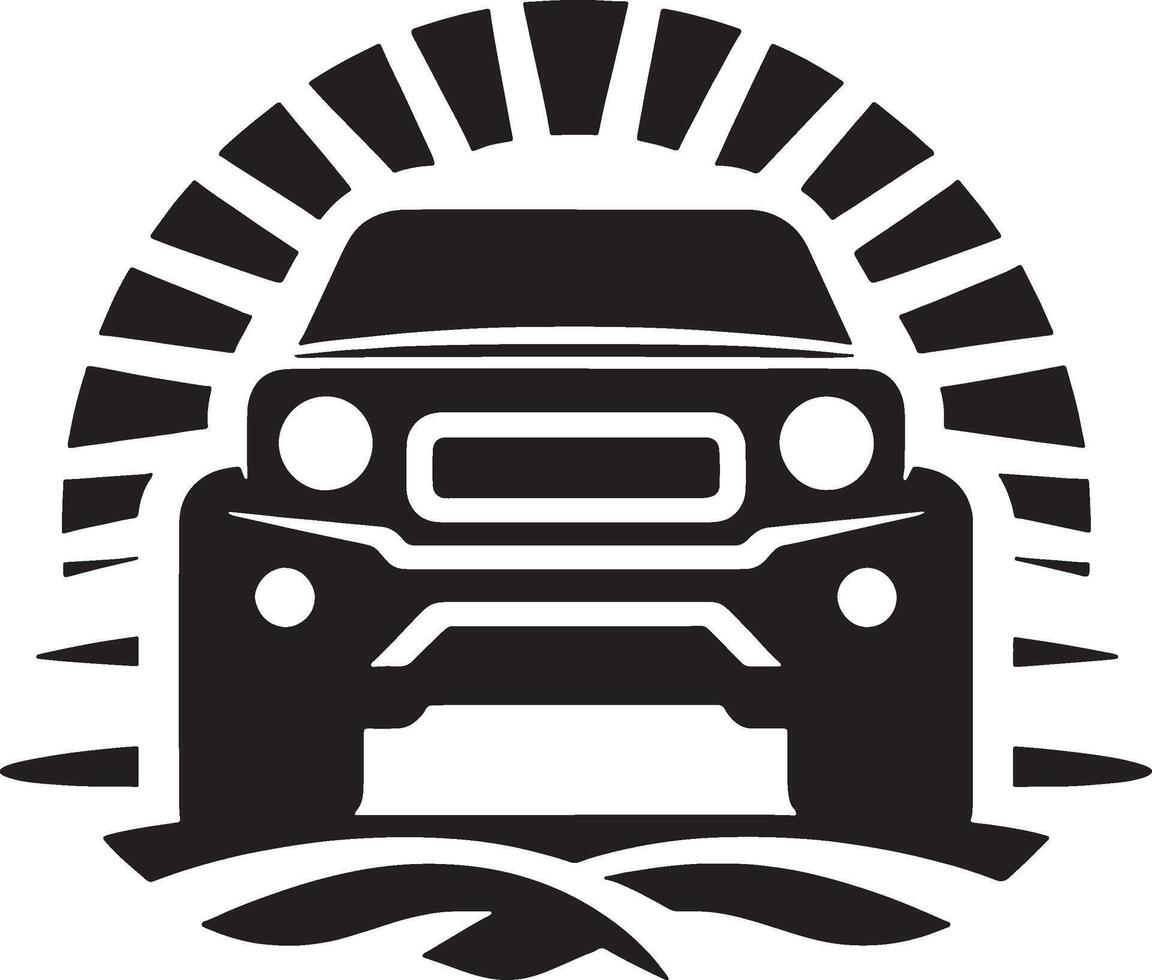 The logo for a jeep is shown in black and white vector