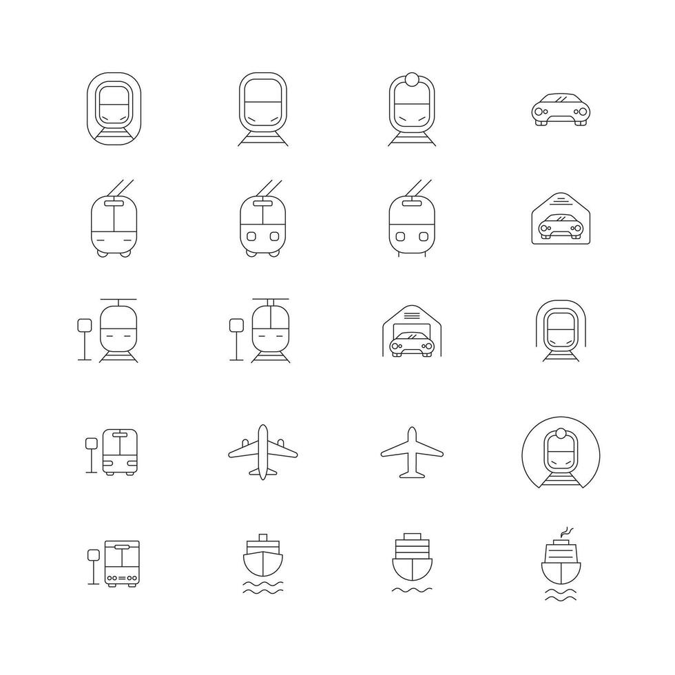 Public transportation vehicles outline icon set vector