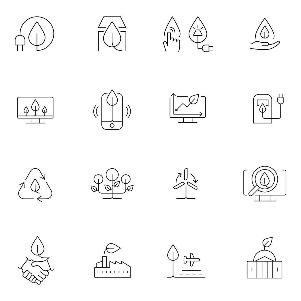 Eco and climate related outline icon set vector