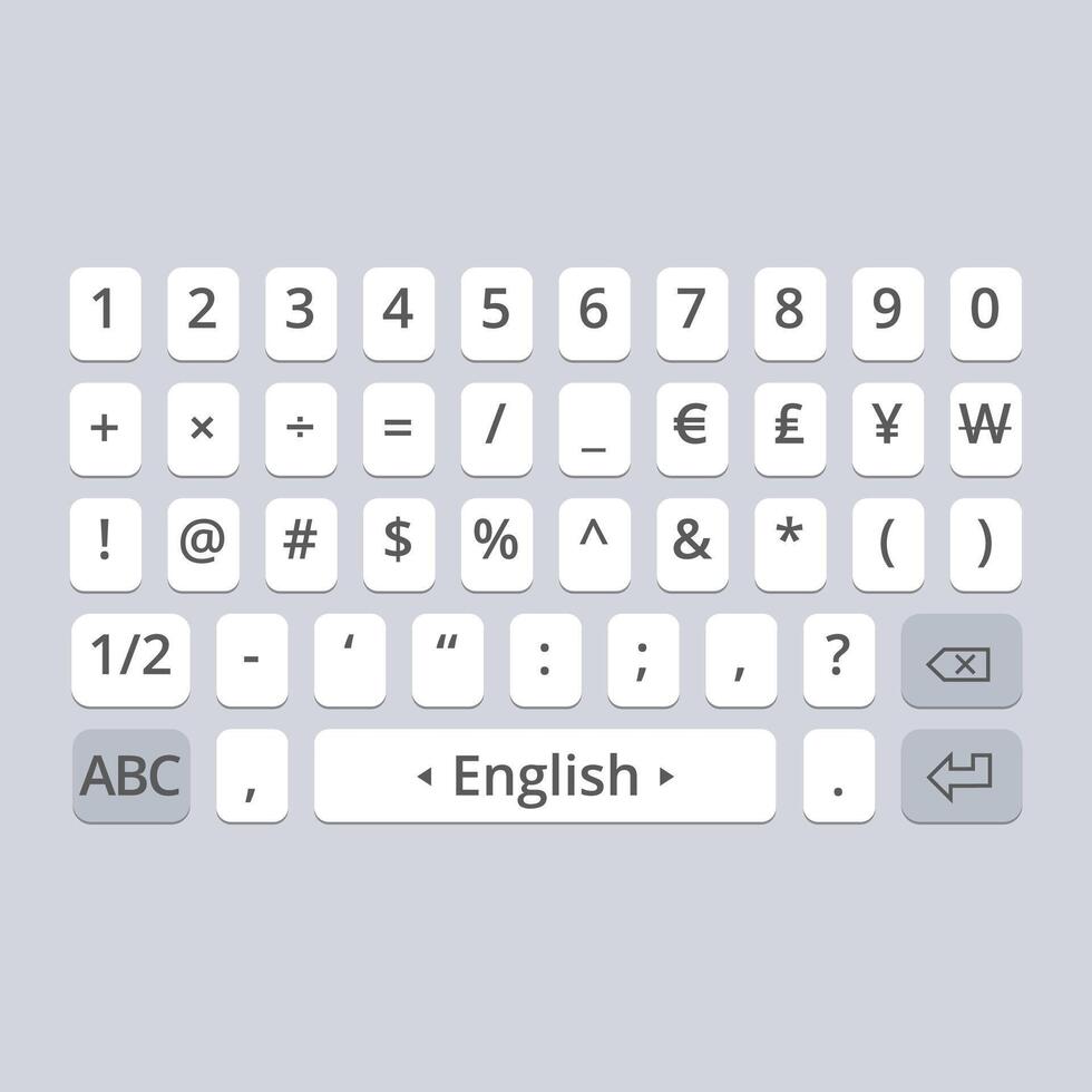 Virtual numeric and symbol keyboard layout on mobile interface vector