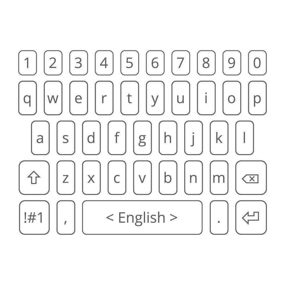 Outlined mobile QWERTY keyboard layout with number row in lowercase mode vector