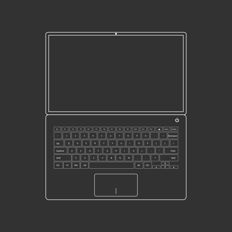 Top view line art laptop with keyboard and screen vector