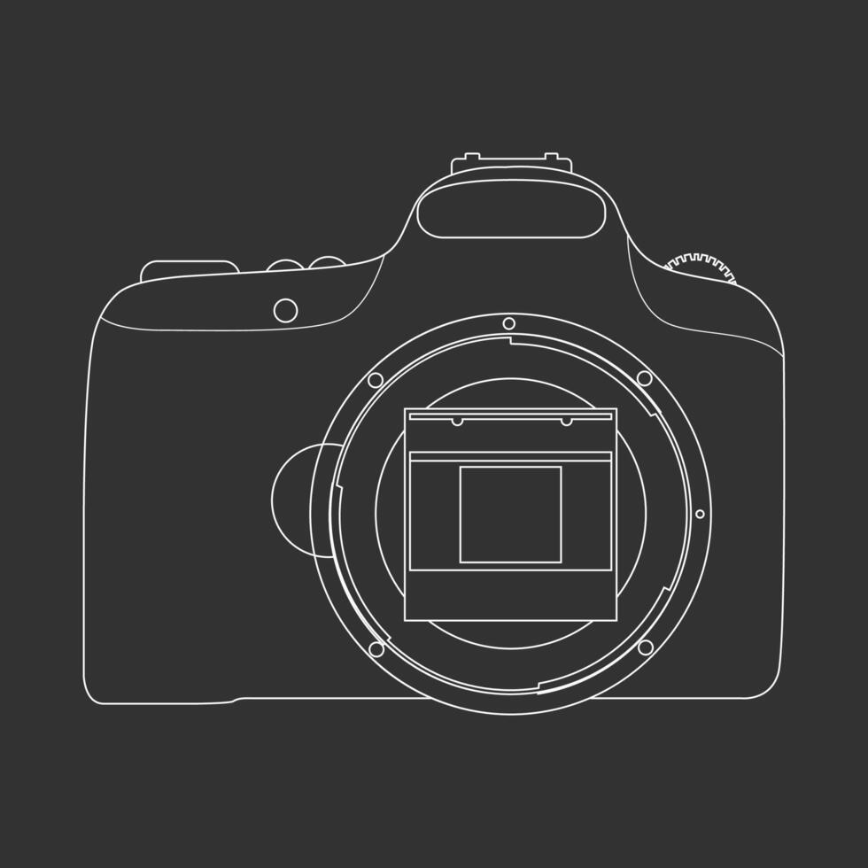 Line art DSLR camera with open sensor illustration vector
