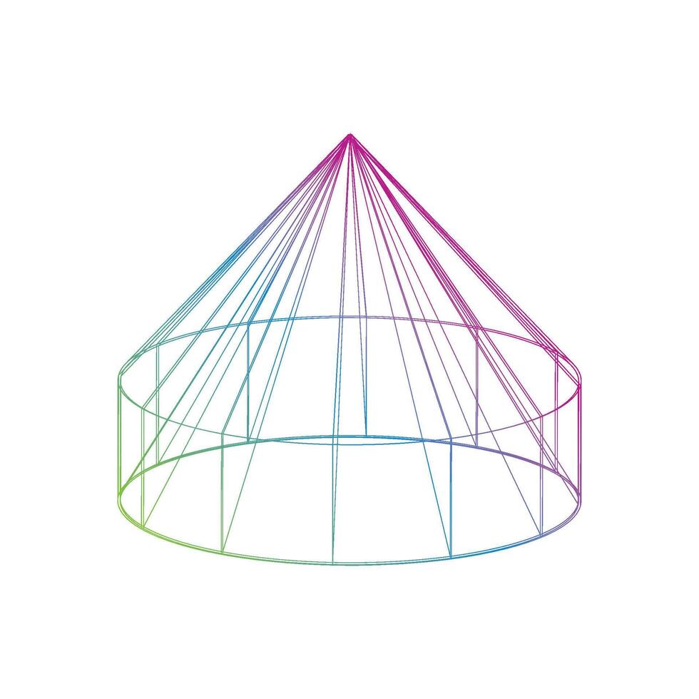 Gradient wireframe 3D cone model with cylindrical base vector