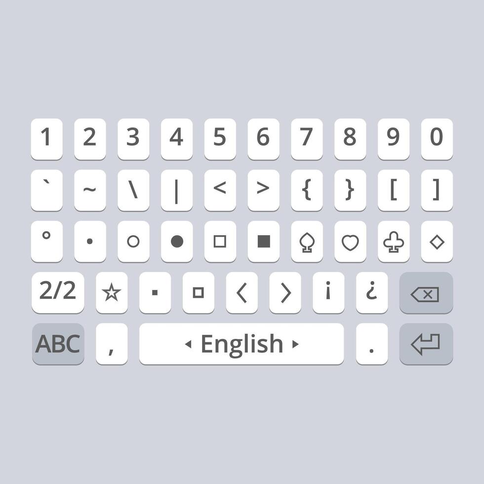 Mobile keyboard layout with advanced symbols and special characters vector