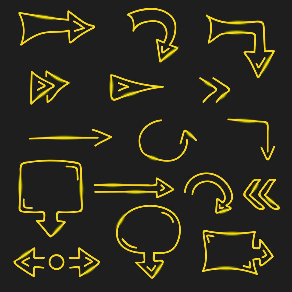 Hand-drawn yellow arrows and speech bubbles on black background vector