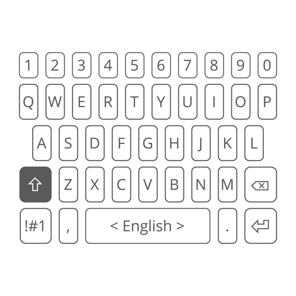 Outlined uppercase QWERTY keyboard layout with number row for mobile interface vector