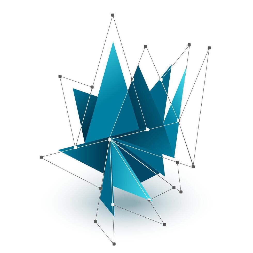 Abstract 3D geometric shape with polygon lines and connection dots vector