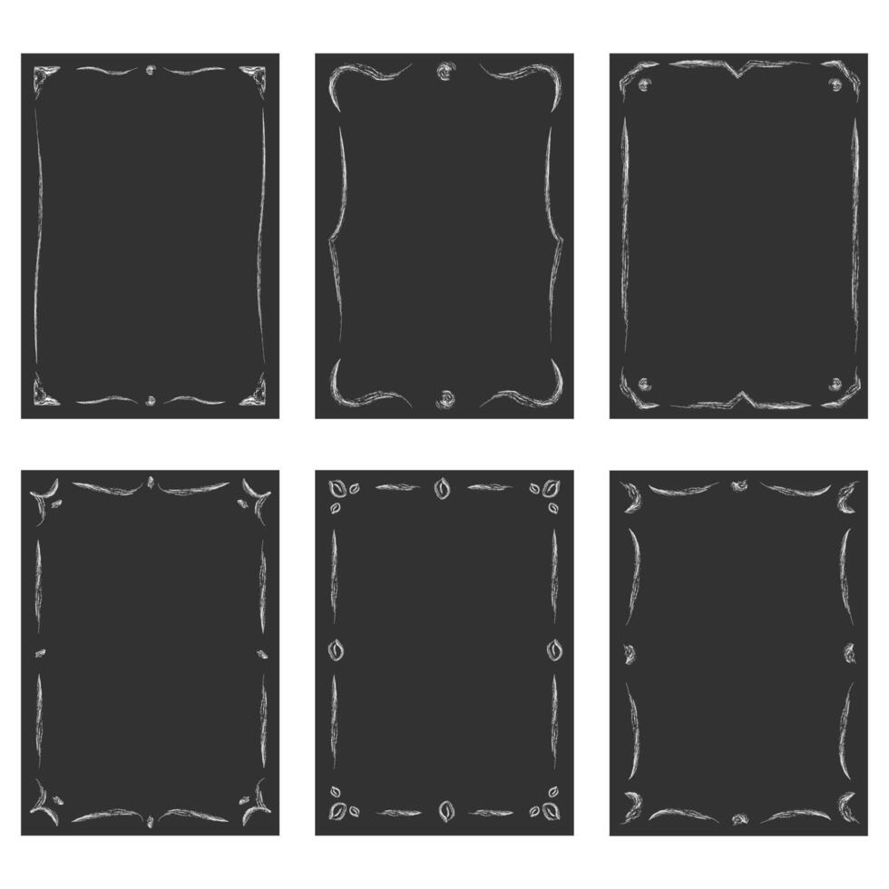 Set of vintage chalkboard frames with ornate hand-drawn borders vector