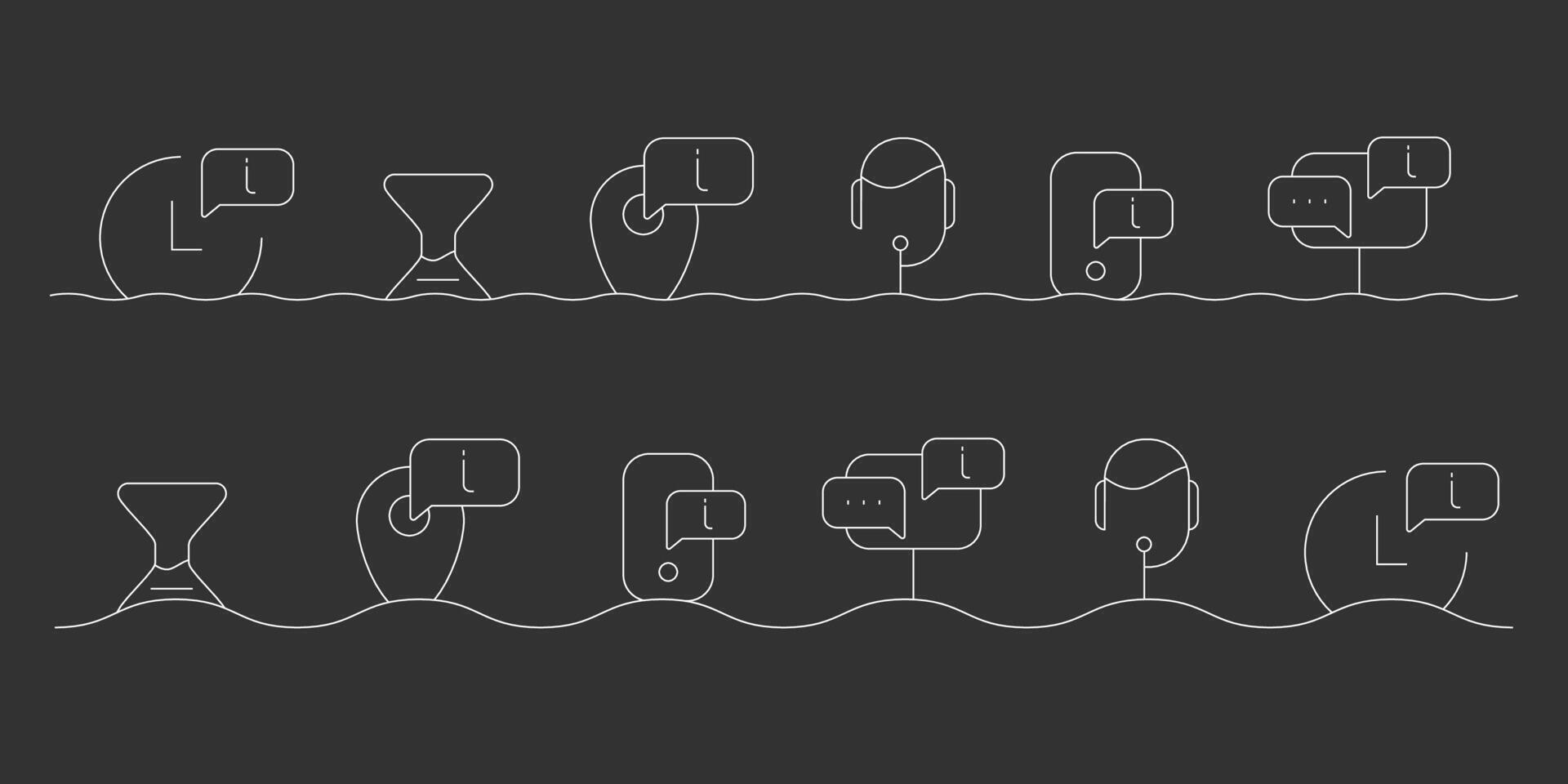 Minimalist chatbot and virtual assistant line icons on wave background vector