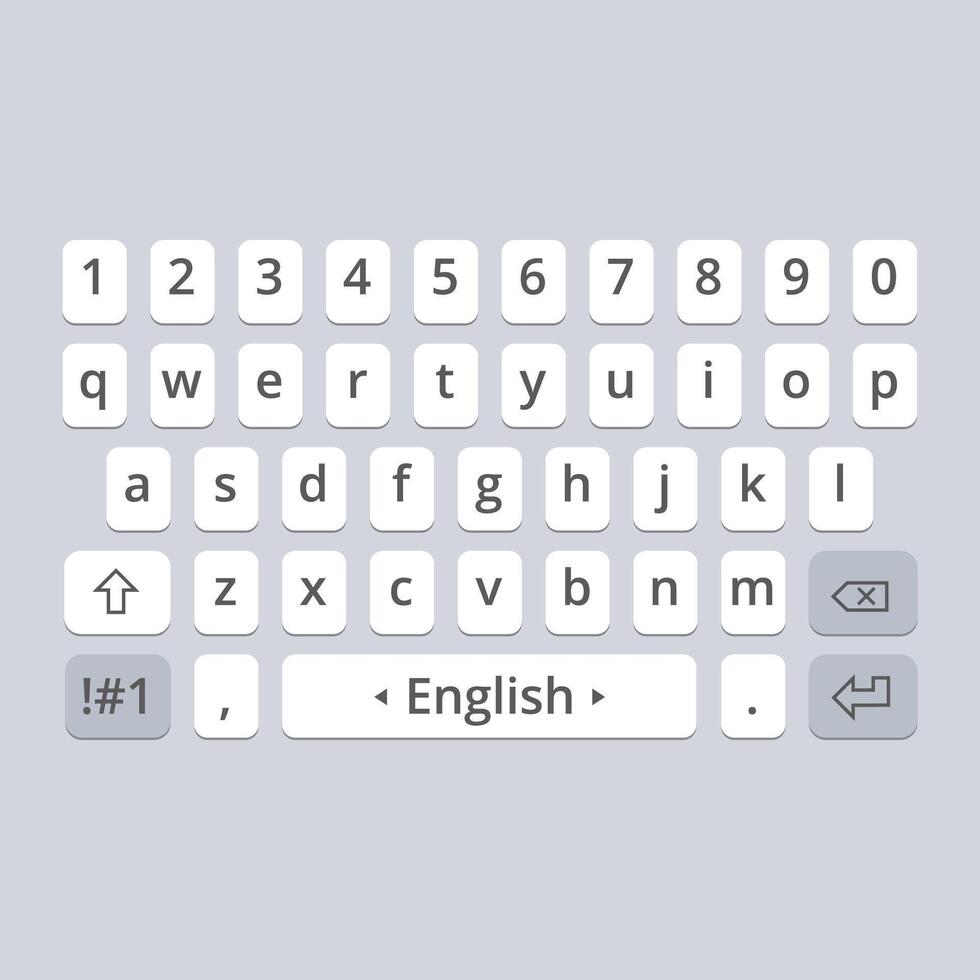 Mobile touchscreen QWERTY keyboard layout with numbers and English input vector